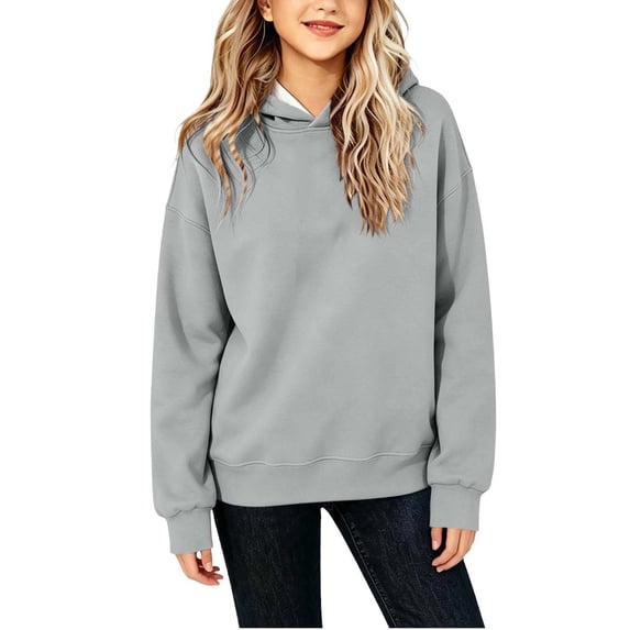ZACPNCV Girls Hoodie Sweatshirt Solid Color Long Sleeve Hooded Sweatshirts Casual Fall Winter Warm Pullover for Toddler Kids 3-13 Years B-Gray
