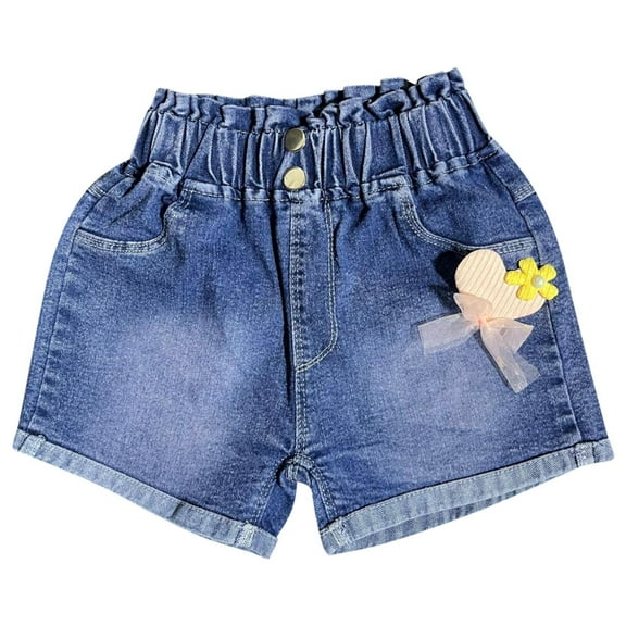 ZACPNCV Girls Jean Shorts Summer Denim Shorts Elastic Breathable Cotton Shorts with Pockets 6-7 Years