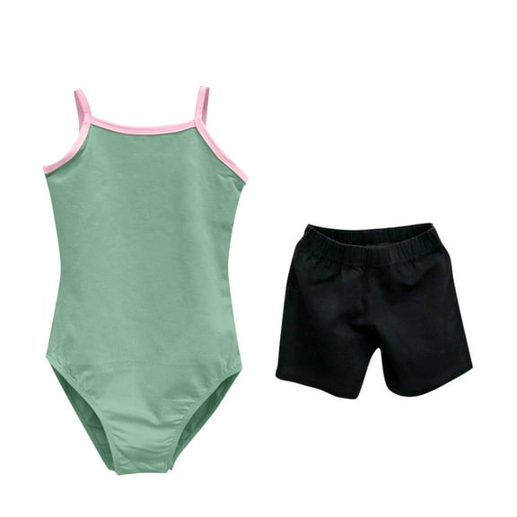 ZACPNCV Girls Kids Nude Camisole Gymnastics Leotard for Dance Ballet Adjustable Straps Green 12-14 Years