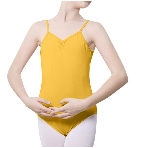 ZACPNCV Girls Kids Nude Camisole Gymnastics Leotard for Dance Ballet Adjustable Straps Yellow 9-10 Years