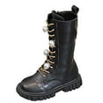 thumbnail image 1 of ZACPNCV Girls Knee High Boots Bowknot Ruffle Trim Side Zipper Riding Boots Fall Winter High Top Shoes Black, 1 of 5