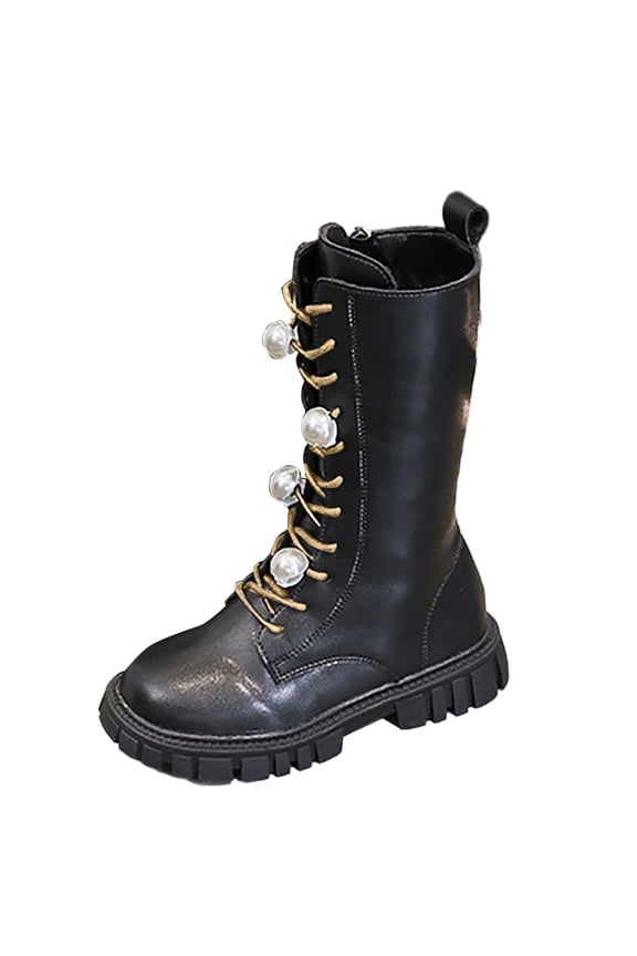 Girls Knee High Boots Bowknot Ruffle Trim Side Zipper Riding Boots Fall Winter High Top Shoes Black