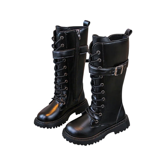 ZACPNCV Girls Knee High Boots Bowknot Ruffle Trim Side Zipper Riding Boots Fall Winter High Top Shoes Black
