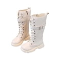 thumbnail image 1 of ZACPNCV Girls Knee High Boots Bowknot Ruffle Trim Side Zipper Riding Boots Fall Winter High Top Shoes White, 1 of 9