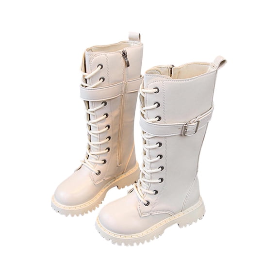 ZACPNCV Girls Knee High Boots Bowknot Ruffle Trim Side Zipper Riding Boots Fall Winter High Top Shoes White