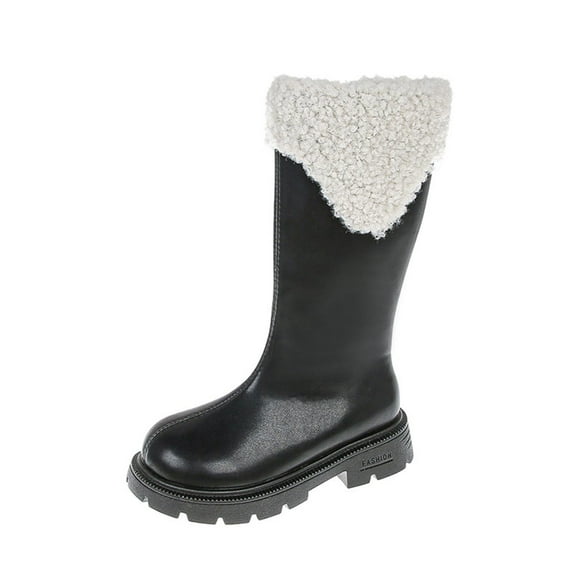 ZACPNCV Girls' Knee High Riding Boots Cute Bow Riding Boots Non Slip Side Zipper Boots Fur Lined Tall Waterproof Winter Boots Black