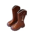 thumbnail image 1 of ZACPNCV Girls' Knee High Riding Boots Cute Bow Riding Boots Non Slip Side Zipper Boots Fur Lined Tall Waterproof Winter Boots Brown, 1 of 9