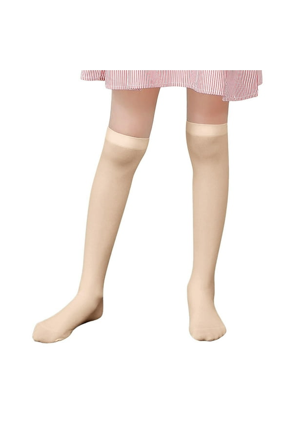 Girls Knee High Socks Kids School Uniform Sheer Stockings Dress Long Socks Beige 3-12 Years