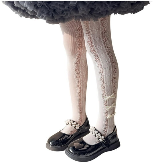 ZACPNCV Girls Lace Tights Kids Sheer Fishnet Stockings Toddler Stockings Spring Heart Pattern Hollow Summer Pantyhose 5-8 Years