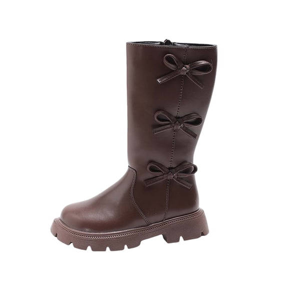 ZACPNCV Girls Leather Riding Knee High Boots with Side Zipper Fashion Round Toe Comfortable Low Heel Lace Up Boots Sole Motorcycle Boots Brown