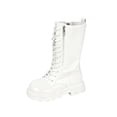 thumbnail image 1 of ZACPNCV Girls Leather Riding Knee High Boots with Side Zipper Fashion Round Toe Comfortable Low Heel Lace Up Boots Sole Motorcycle Boots White, 1 of 9