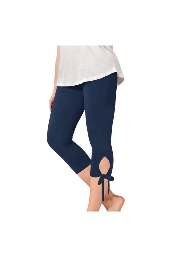 Girls Leggings Capri Pants Elastic Waist Stretch Athletic Dance Leggings Casual Cute Lace Patchwork Tights Navy 8-9 Years