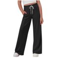 thumbnail image 1 of ZACPNCV Girls Lightweight Baggy Pants Straight Wide Leg Pants Elastic Waist Flowy Pants with Pockets Black 7-8 Years, 1 of 7