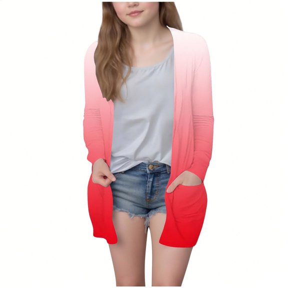 ZACPNCV Girls Long Sleeve Cardigan Sweaters Open Front Cable Knit Cardigans Kids Cute Outerwear Coat Watermelon Red 7-8 Years