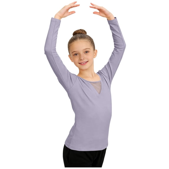 ZACPNCV Girls Long Sleeve Dance Top Kids Crew Neck Dance T-Shirt Solid Color Ballet Gymnastics Leotard Top for Training, Practice 7-8 Years