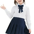 thumbnail image 1 of ZACPNCV Girls Long Sleeve School Shirts Blouse Tops Ruffle Princess Lace Collar Bowknot Button Down Uniform Dress Shirts Navy 13-14 Years, 1 of 3