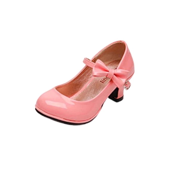 ZACPNCV Girls Mary Jane Heels Solid Color Bow Low Block Heel Comfort Dress Shoes For Dance Performance