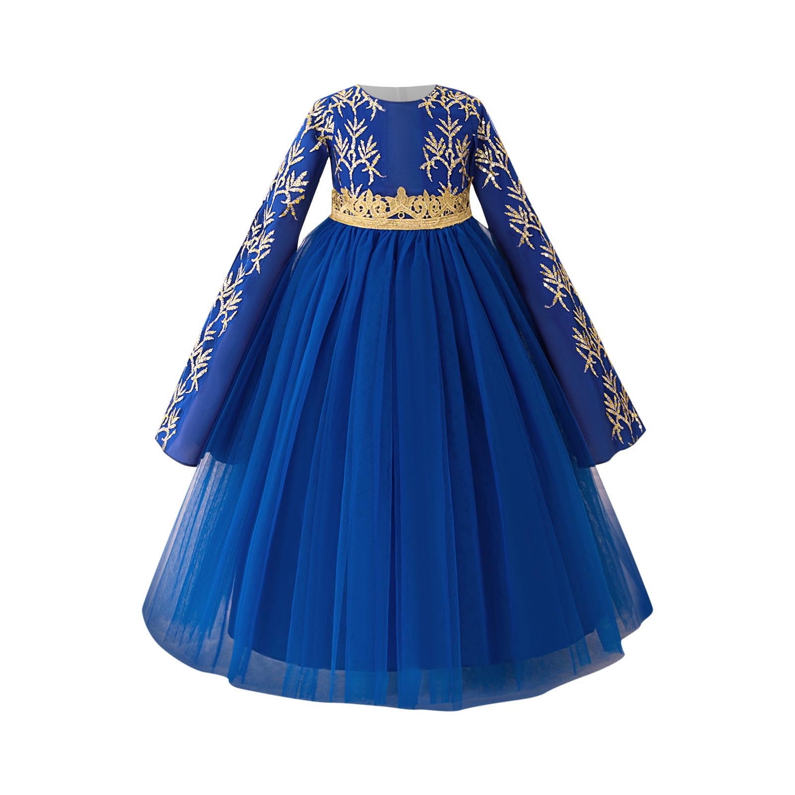 slim fit dress slacks Royal Blue Long Sleeve Prom Dresses Gold Quinceañera Dress FD1382 vini –  Viniodress main image 1