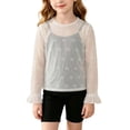 thumbnail image 1 of ZACPNCV Girls Mesh Ruffle Long Sleeve Top Summer Casual See-Through Pulloer Shirt Lightweight Scallop Lace Neck Sheer Tulle Casual Tee for 2-11Y A-White, 1 of 9