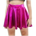 thumbnail image 1 of ZACPNCV Girls Metallic Skater Skirt Sparkly Shiny Flared Pleated A-Line Mini Skort Hot Pink 7-8 Years, 1 of 5