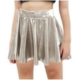thumbnail image 1 of ZACPNCV Girls Metallic Skater Skirt Sparkly Shiny Flared Pleated A-Line Mini Skort Silver 13-14 Years, 1 of 5