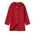 thumbnail image 1 of ZACPNCV Girls Mid‑Length Hooded Coat Solid Color Single Breasted Long Sleeve Pocket Overcoat Warm Winter Jacket,Red, 1 of 8