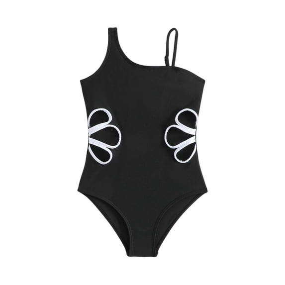 ZACPNCV Girls Swimsuit 8-12 Years Old Solid Contrast Color Cutout Design Sporty Back Summer Beach Wear
