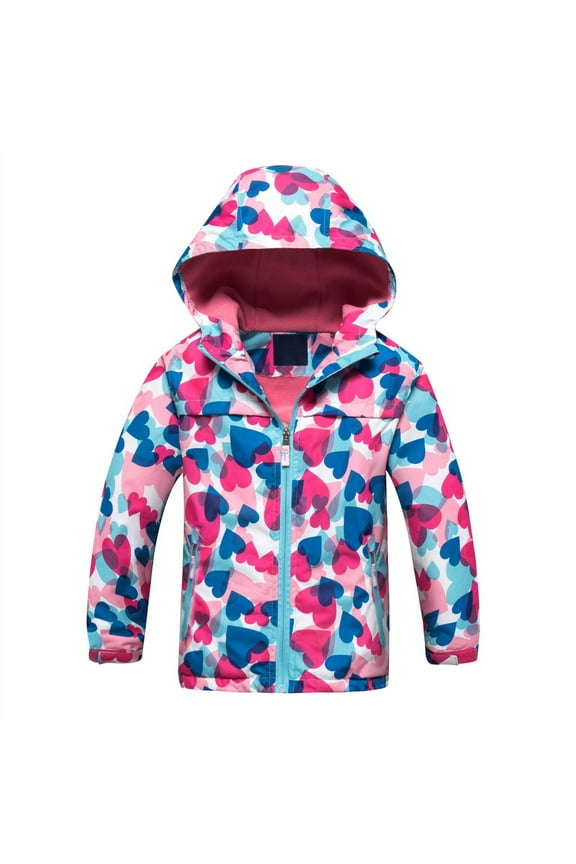 Girls Outdoor Floral Fleece Lined Light Windproof Jacket with Hood Pink 7-8 Years