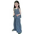 thumbnail image 1 of ZACPNCV Girls Outfits 2 Piece Sleeveless Cami Top and High Waist Wide Leg Long Pants Sets Blue 9-10 Years, 1 of 6