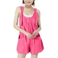 thumbnail image 1 of ZACPNCV Girls Overall Shorts Sleeveless Jumpsuits Cotton Linen Short Overalls Teen Girls Shortalls Adjustable Straps Romper Hot Pink 9-10 Years, 1 of 7