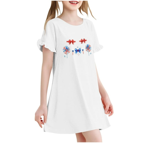 ZACPNCV Girls Pajamas Dress Nightgowns Tshirts Sleepover Casual Spring Sundress White 9-10 Years