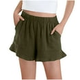 thumbnail image 1 of ZACPNCV Girls Paper Bag Shorts High Waisted Casual Shorts Kids Summer Vacation Beach Short with Pockets Olive Green 9-10 Years, 1 of 8