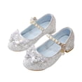 thumbnail image 1 of ZACPNCV Girls Pearl Bow Crystal Heels Princess Dress Low Heel Pageant Performance Shoes Wedding, 1 of 7