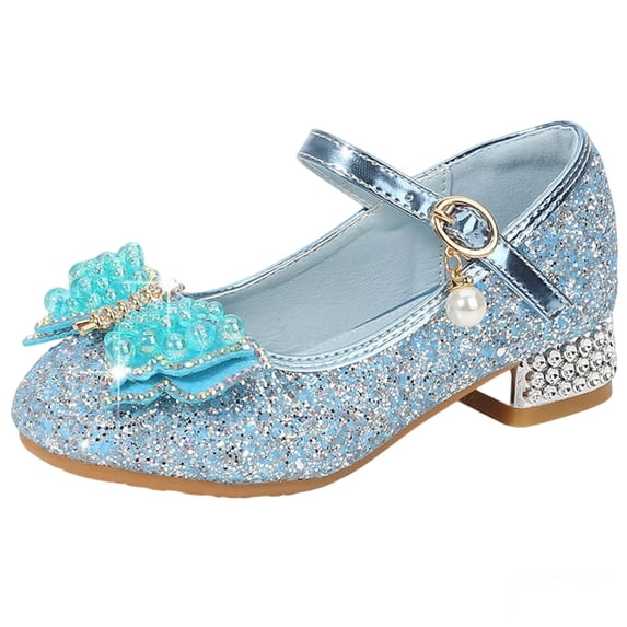 ZACPNCV Girls Pearl Bow Sparkly Heels Princess Dress Low Heel Pageant Wedding Performance Shoes