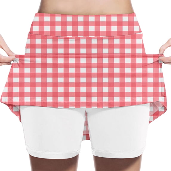 ZACPNCV Girls Plaid Skorts Elastic High Waist A-Line Tennis Skirt with Shorts Kids Checkered Gingham Casual A-Line Athletic Skirt 6-7 Years
