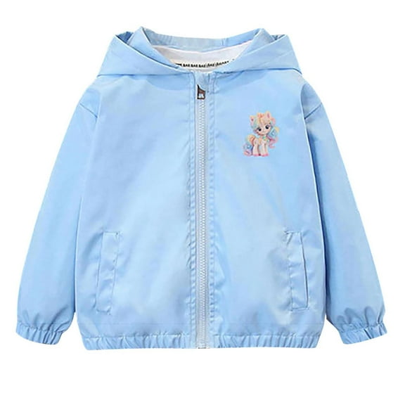 ZACPNCV Girls Rain Jacket Waterproof Hooded Windbreaker Kids Windproof Jackets Raincoats Blue 5-6 Years