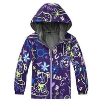 ZACPNCV Girls Rain Jacket, Windbreaker Kids Raincoat Waterproof Zip Jacket with Fleece Liner Purple 5-6 Years