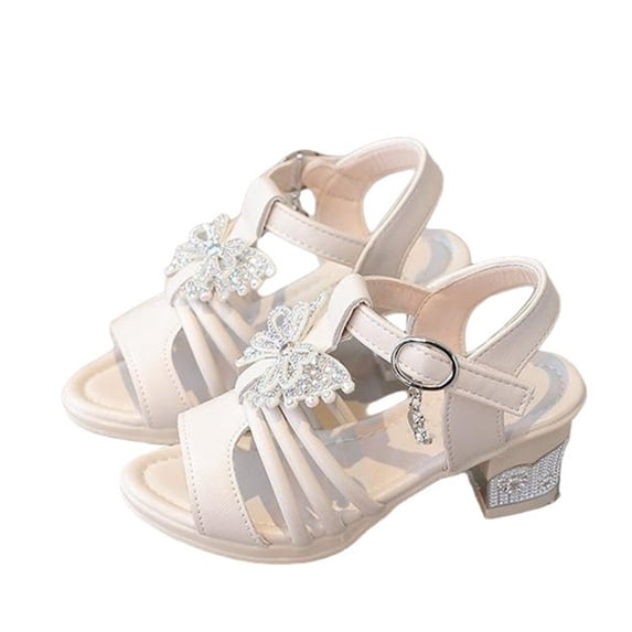 ZACPNCV Girls Rhinestone Bow High Heel Sandals Sparkly Dress Shoes for Pageant Wedding