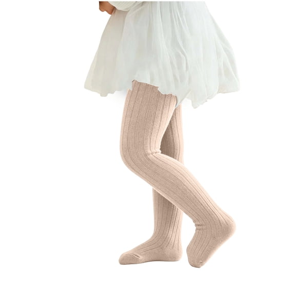 ZACPNCV Girls Rib Knitted Tights Solid Color Soft Stretch Cable Knit Footed Pantyhose Breathable Elastic Waistband Dance Legging Socks 3-4Years A-Beige