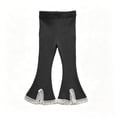 thumbnail image 1 of ZACPNCV Girls Ribbed Knit Flare Pants Elastic Waist Lace Trim Bootcut Bell Bottom Trousers Casual Stretch Leggings for Little Girls 8-9Years Dark Gray, 1 of 5
