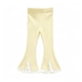 thumbnail image 1 of ZACPNCV Girls Ribbed Knit Flare Pants Elastic Waist Lace Trim Bootcut Bell Bottom Trousers Casual Stretch Leggings for Little Girls 2-3Years Beige, 1 of 5