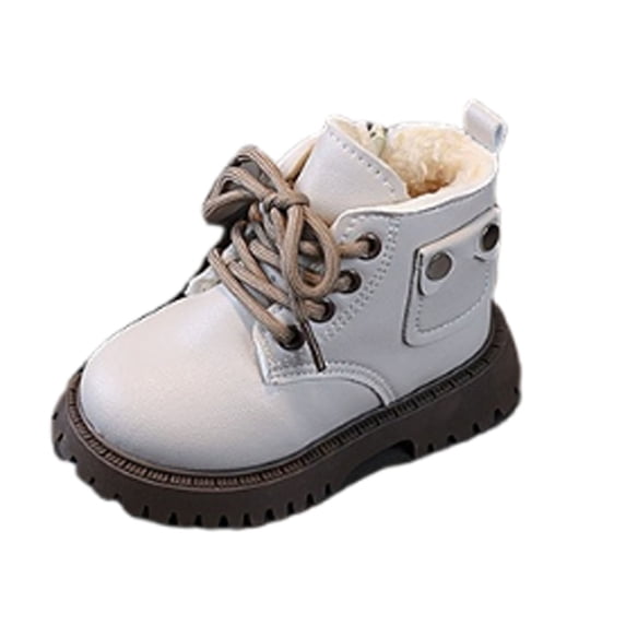 ZACPNCV Girls Riding Boots Leather Thermal Winter Boots Beige