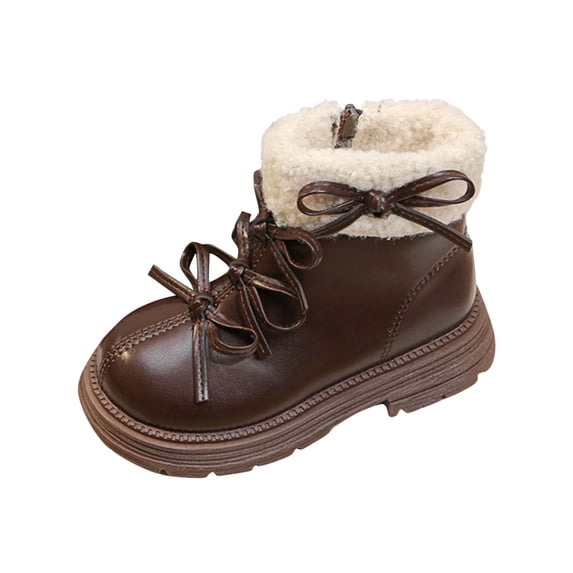 ZACPNCV Girls Riding Boots Leather Thermal Winter Boots Brown