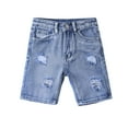thumbnail image 1 of ZACPNCV Girls Ripped Hem Jean Shorts High Waist Straight Leg Distressed Denim Shorts with Pockets Dark Blue 6-7 Years, 1 of 7