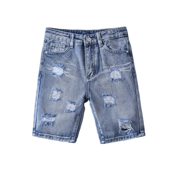 ZACPNCV Girls Ripped Hem Jean Shorts High Waist Straight Leg Distressed Denim Shorts with Pockets Light Blue 12-13 Years
