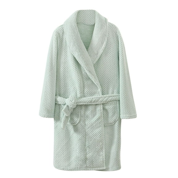 ZACPNCV Girls Robe Shawl Collar Fuzzy Fleece Bathrobes with Belt and Pockets for Kids Boys Green 9-10 Years
