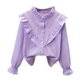 thumbnail image 1 of ZACPNCV Girls Ruffle Long Sleeve Blouse Kids Button Down Uniform Dress Shirts Purple 5-6 Years, 1 of 3