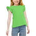 thumbnail image 1 of ZACPNCV Girls Ruffle Sleeve T Shirts Summer Short Sleeve Casual Cute Crewneck Tops Tees Green 10-11 Years, 1 of 8