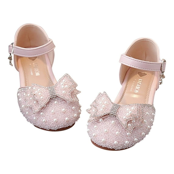 ZACPNCV Girls Sandals Close Toe Cute Bow Princess Girls High Heels Sparkly Summer Dress Shoes Sandals for Toddler Pink 4-4.5 Years