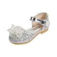 thumbnail image 1 of ZACPNCV Girls Sandals Close Toe Cute Bow Princess Girls High Heels Sparkly Summer Dress Shoes Sandals for Toddler Silver 3-4 Years, 1 of 5